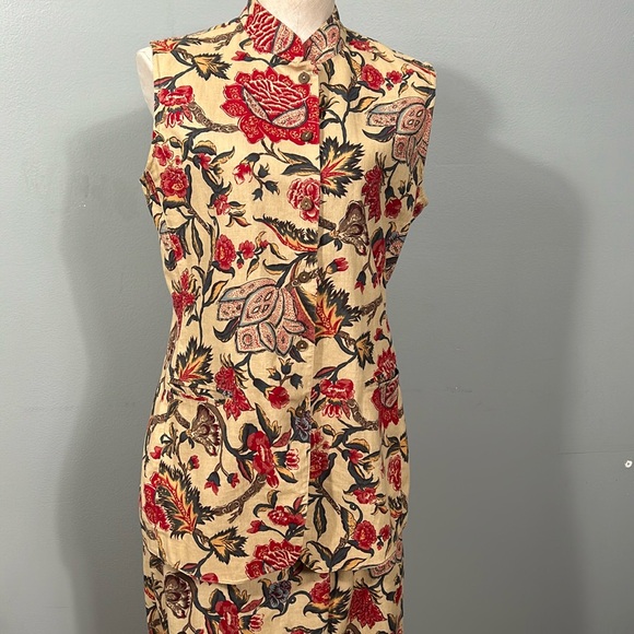 Vintage Susan Bristol Linen Floral Sleeveless Top, Maxi Skirt Mandarin Style 8 - Picture 1 of 16